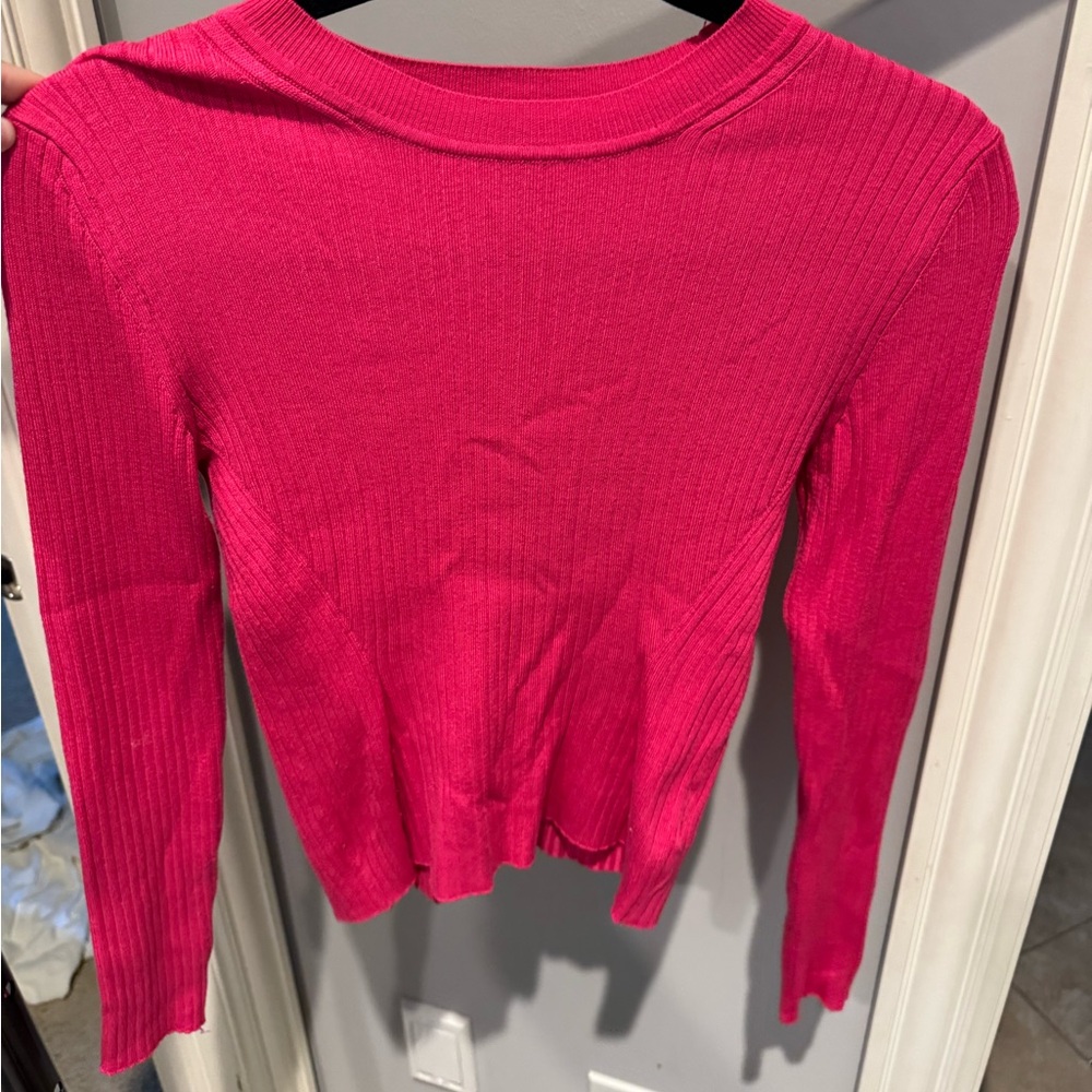H&M Pink Ribbed Long Sleeve Fitted Top